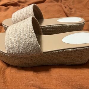 Women's Cream Woven Platform Slides